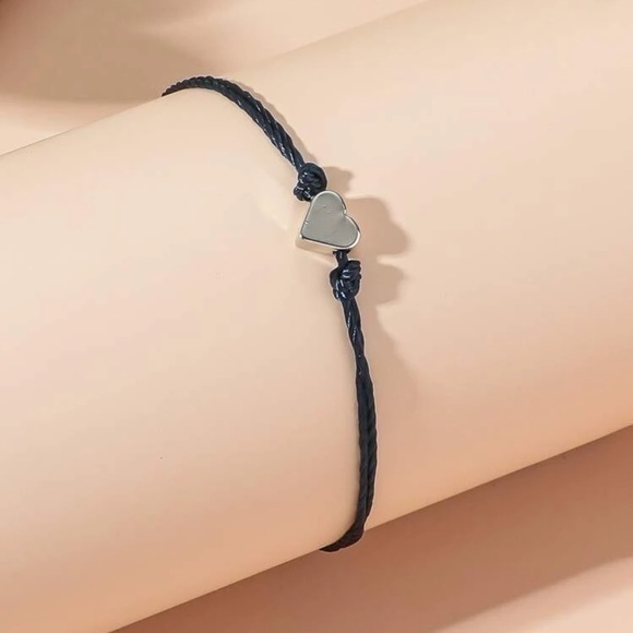 Navy Heart Charm String Bracelet Adjustable - Picture 1 of 7